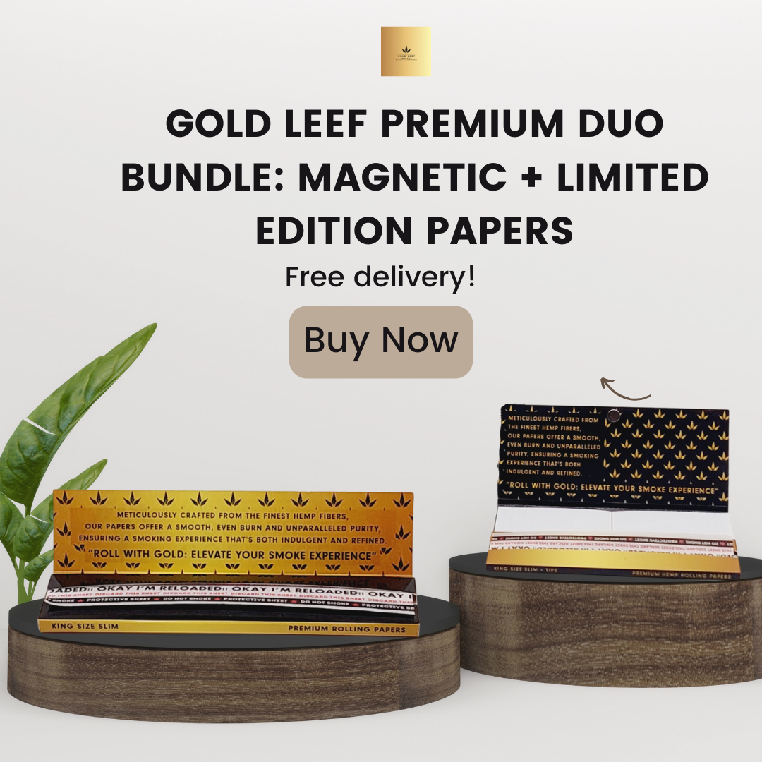 Gold Leef Premium Duo Bundle - Magnetic + Limited Edition Organic Hemp Rolling Papers - Eco-Friendly & Ultra-Thin Smoking Papers