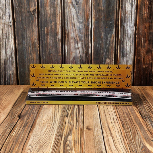 Gold Leef Organic Hemp  Rolling Papers Limited Edition, Kingsize Slim, Super Thin, 40 Premium Leaves, Luxury Smoking Accessory.