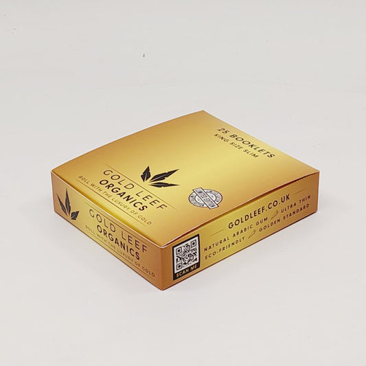 Exclusive box of 25 ultra-thin natural hemp rolling papers from Gold Leef. Limited edition drop with smooth, clean burn